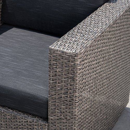 Venice Outdoor Dark Brown Wicker Swivel Club Chair with Beige Water Resistant Cushions (Single, Mix Black/Dark Grey)
