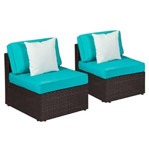kinsunny outdoor patio wicker sectional furniture sofa set chairs black rattan thick cushions (2pcs(2 armless sofas))