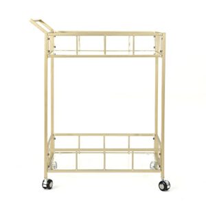 Christopher Knight Home Alice Indoor/Outdoor Industrial Modern Iron and Glass Bar Cart, Gold