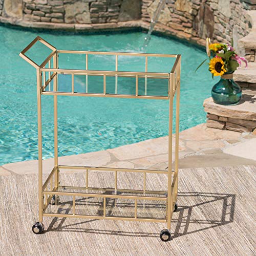 Christopher Knight Home Alice Indoor/Outdoor Industrial Modern Iron and Glass Bar Cart, Gold