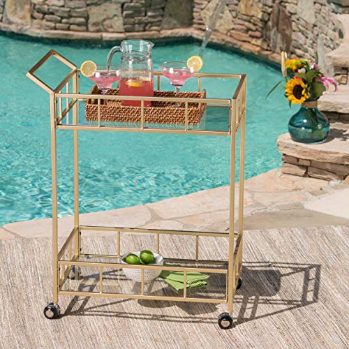 Christopher Knight Home Alice Indoor/Outdoor Industrial Modern Iron and Glass Bar Cart, Gold