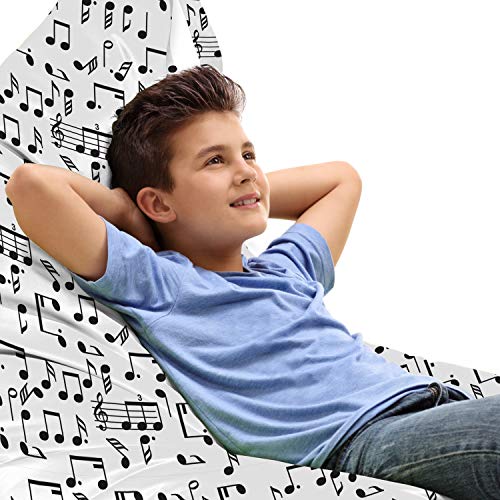 Lunarable Music Lounger Chair Bag, Illustration of Musical Notes Symbols Melodies Different Tunes Instrumental, High Capacity Storage with Handle Container, Lounger Size, Charcoal Grey White