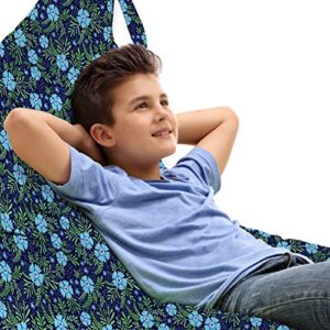 lunarable gardening lounger chair bag, forget-me-not flowers surrounded by tiny periwinkles and leaves, high capacity storage with handle container, lounger size, pale blue navy blue