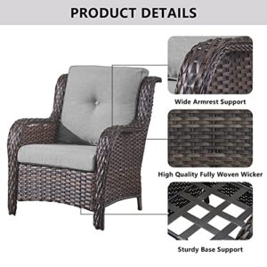 Belord Patio Furniture Conversation Sets 2 Peices Wicker Chairs, Wide Armchair Outdoor Furniture Sets for Porch, Balcony, Backyard, All Weather Brown Wicker Chair with Grey Cushion