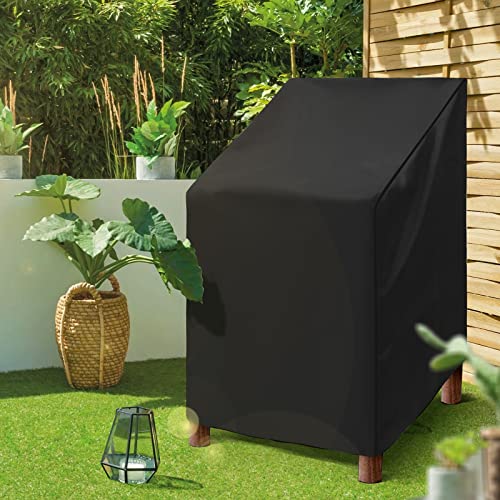 Skyfiree Stacking Patio Outdoor Chair Cover Waterproof, Outdoor Furniture Covers Stacked Chairs 420D, Highback Chair Covers Outdoor Stack Chairs for All Weather Protection Black, 27" L x 27" W x 31”