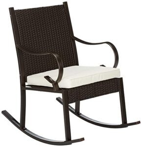christopher knight home muriel outdoor wicker rocking chair, dark brown/cream cushion