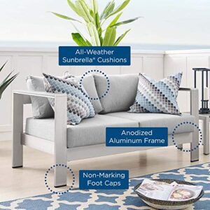 Modway EEI-4226-SLV-GRY Shore EEI-4226-SLV-GRYShore Sunbrella Patio Loveseat in Silver Gray