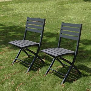 private garden outdoor folding chair set of 2 aluminum patio dining chairs lightweight bistro chairs all-weather lawn chairs for garden, poolside, backyard, camping, rv, beach (grey)