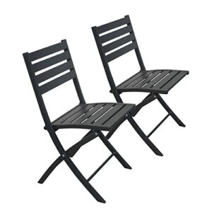 PRIVATE GARDEN Outdoor Folding Chair Set of 2 Aluminum Patio Dining Chairs Lightweight Bistro Chairs All-Weather Lawn Chairs for Garden, Poolside, Backyard, Camping, RV, Beach (Grey)