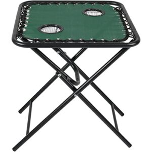 sunnydaze folding sling side table with mesh drink holders – outdoor patio or portable camping accessory – forest green