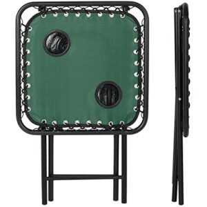 Sunnydaze Folding Sling Side Table with Mesh Drink Holders - Outdoor Patio or Portable Camping Accessory - Forest Green