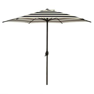 abba patio 9′ patio umbrella market umbrella outdoor table umbrella with push button tilt & crank for patio, black and cream stripe