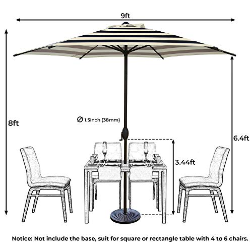 Abba Patio 9' Patio Umbrella Market Umbrella Outdoor Table Umbrella with Push Button Tilt & Crank for Patio, Black and Cream Stripe