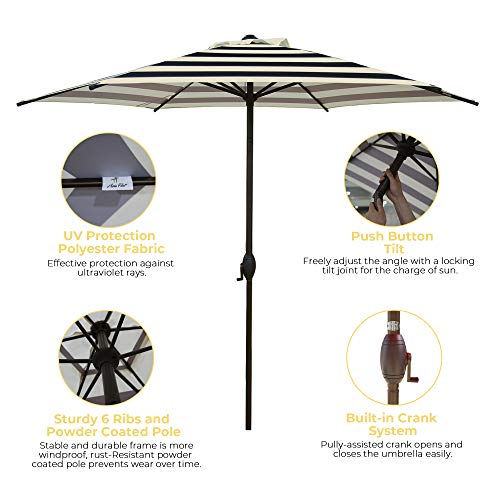 Abba Patio 9' Patio Umbrella Market Umbrella Outdoor Table Umbrella with Push Button Tilt & Crank for Patio, Black and Cream Stripe