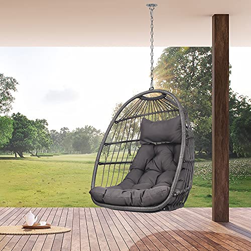 Swing Egg Chair Without Stand Indoor Outdoor Wicker Rattan Patio Basket Hanging Chair with UV Resistant Cushions 265lbs Capaticy for Bedroom Balcony Patio (Without Stand)