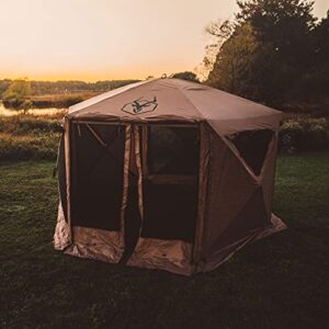 Gazelle Tents™, G6 Deluxe 6-Sided Portable Gazebo, Easy Pop-Up Hub Screen Tent, Waterproof, UV Resistant, Attached Wind Panels, 8-Person & Table, Badlands Brown, 86" x 124" x 124", GG610BR