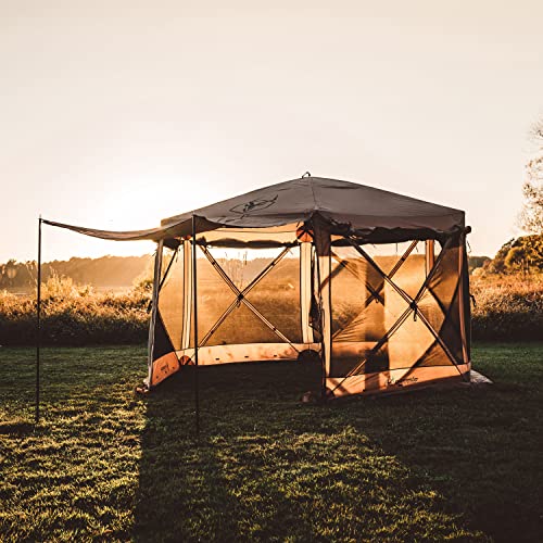 Gazelle Tents™, G6 Deluxe 6-Sided Portable Gazebo, Easy Pop-Up Hub Screen Tent, Waterproof, UV Resistant, Attached Wind Panels, 8-Person & Table, Badlands Brown, 86" x 124" x 124", GG610BR