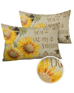 waterproof outdoor throw pillow cover sunflower with bees lumbar pillowcases set of 2 vintage floral garden my only sunshine decorative patio furniture pillows for couch garden 20 x 12 inches