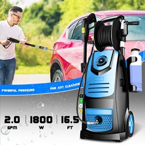 Electric Pressure Washer, Professional Electric Pressure Cleaner Machine with 4 Nozzles, Foam Cannon, 1800W High Power Washer with Soap Tank, IPX5 Car Wash Machine/Car/Driveway/Patio Clean