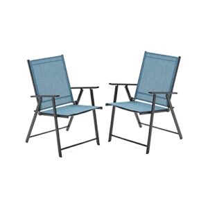 vicllax patio folding chairs set of 2, outdoor portable dining chairs for lawn garden deck backyard porch, turquoise blue