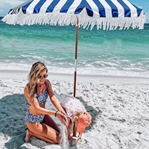 AMMSUN 7.5ft Heavy Duty Beach Umbrella with Fringe Tassel windproof UPF 50+ Blocks UV Commercial Grade White Boho Beach Umbrella with Air Vent Premium Wood Pole & Carry Bag