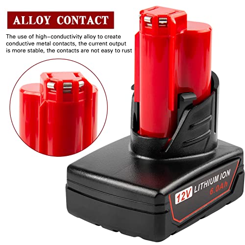 HIGH QUALITY FUTUREBATT FUTUREBATT [1-Pack] 6.0Ah (6000mAh) 12V Upgraded Version M12 Battery for Milwaukee M12 Battery LI-ION Power Tools 48-11-2401 48-11-2402 48-11-2410 48-11-2411 48-11-2420