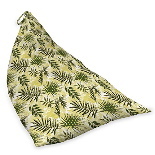 Lunarable Tropical Lounger Chair Bag, Grungy Background with Dotted Leaves, High Capacity Storage with Handle Container, Lounger Size, Olive Green Pale Yellow