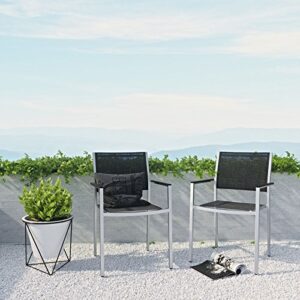 Modway Shore Aluminum Two Outdoor Patio Dining Arm Chairs in Silver Black