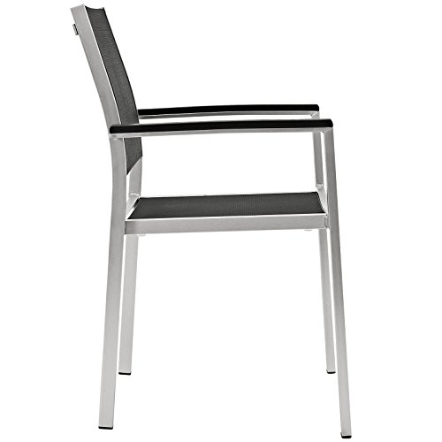 Modway Shore Aluminum Two Outdoor Patio Dining Arm Chairs in Silver Black