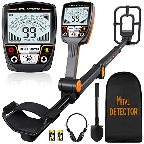 Foldable Metal Detector, Professional Waterproof Gold Silver Detector, Backlit LCD Display, High Accuracy Coil Metal Detectors for Treasure Hunting, Orange