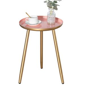 hollyhome accent round metal end table with 3 legs, 15.35″(d) x19.69(h), indoor&outdoor tripod stand coffee side table, weather resistant tea table for living room, balcony, patio, garden, gold&pink