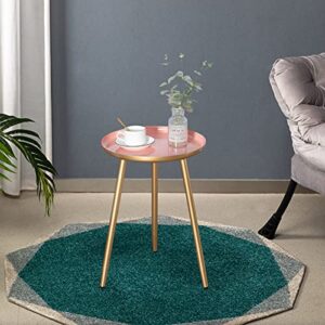 HollyHOME Accent Round Metal End Table with 3 Legs, 15.35"(D) x19.69(H), Indoor&Outdoor Tripod Stand Coffee Side Table, Weather Resistant Tea Table for Living Room, Balcony, Patio, Garden, Gold&Pink