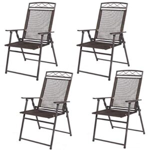 arlime 4-pack folding steel chairs, patio dining chairs with armrest and footrest, portable outdoor and indoor sling chairs, camping deck garden pool backyard chairs