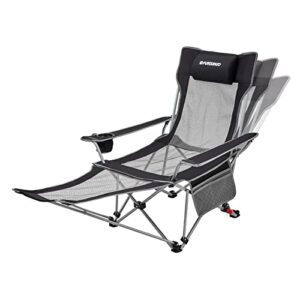 fundango reclining camping chair 3-position adjustable folding lounge chairs with footrest for adult support up to 300lbs, suit for lawn,office,backyard,camping,concert,garden(black/mediumgrey)