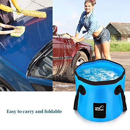 BANCHELLE Collapsible Bucket Camping Water Storage Container 20 L (5 Gallon) Portable Folding Foot Bath Tub Wash Basin for Traveling Hiking Fishing Boating Gardening (Blue)