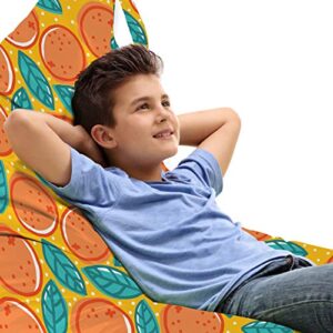 lunarable citrus lounger chair bag, fruit art graphic of oranges and leaves retro print, high capacity storage with handle container, lounger size, multicolor