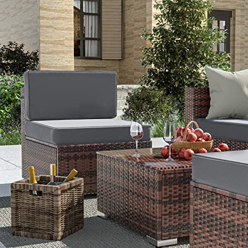 Amopatio 5 Pieces Patio Furniture Set All Weather Outdoor Sectional Sofa, Outdoor Modern Small Sectional Furniture Wicker Couch with Coffee Table, Thicken Grey Anti-Slip Cushions, Waterproof Cover