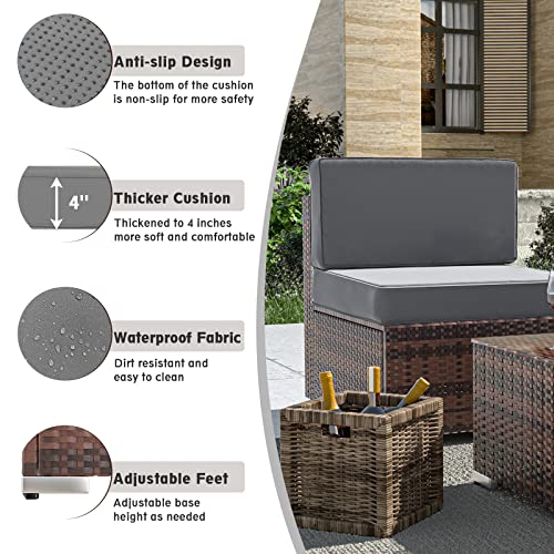 Amopatio 5 Pieces Patio Furniture Set All Weather Outdoor Sectional Sofa, Outdoor Modern Small Sectional Furniture Wicker Couch with Coffee Table, Thicken Grey Anti-Slip Cushions, Waterproof Cover