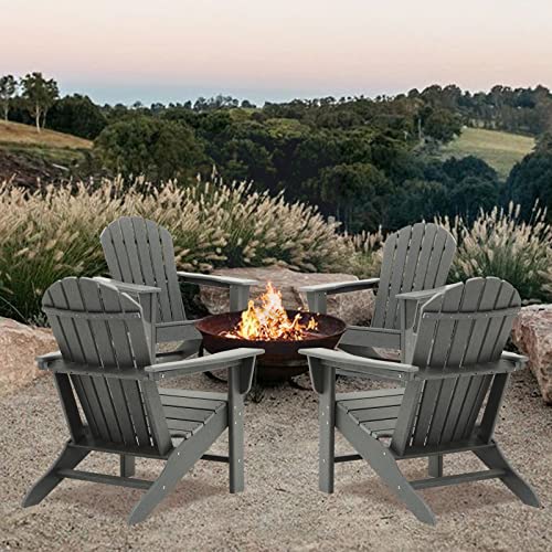 VOQNIS Adirondack Chairs HDPE Use Pool Patio Deck Garden Backyard Fire Pit Chairs (Grey)