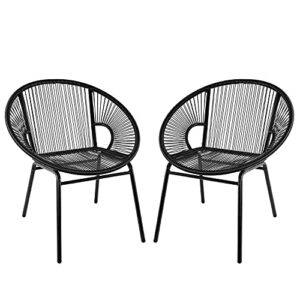 amazon basics outdoor all weather pe wicker club chair with steel frame – 2 pack, black