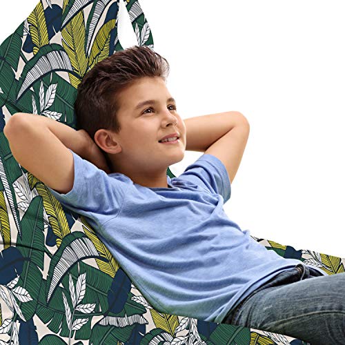 Lunarable Vintage Palm Lounger Chair Bag, Intricate Banana Leaves Botanical Motifs Elements Rhythmic Pattern, High Capacity Storage with Handle Container, Lounger Size, White and Multicolor