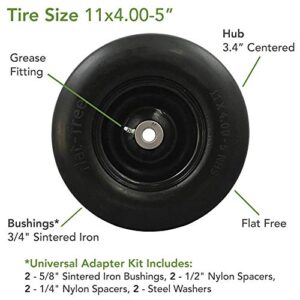 MARASTAR 00232-2pk Universal Fit Flat Free 11x4.00-5 Lawnmower Tire Assembly, 3.4" Centered Hub, 3/4" Bushing