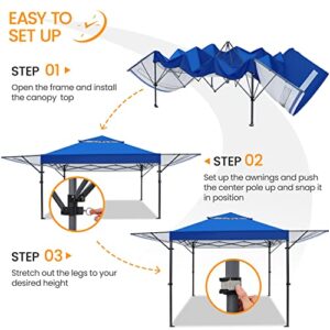 Yaheetech 10 x 17ft Pop Up Canopy with Awnings, Outdoor Canopy Tent, Heavy Duty Instant Beach Sun Shelter with Adjustable Dual Half Awnings & Wheeled Carry Bag, 4 Sandbags, One-Handed Set Up, Blue