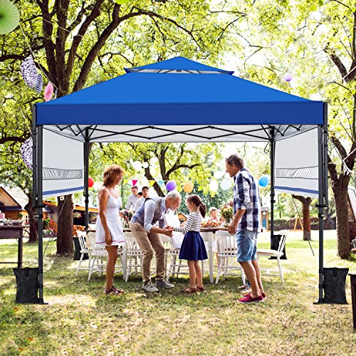 Yaheetech 10 x 17ft Pop Up Canopy with Awnings, Outdoor Canopy Tent, Heavy Duty Instant Beach Sun Shelter with Adjustable Dual Half Awnings & Wheeled Carry Bag, 4 Sandbags, One-Handed Set Up, Blue