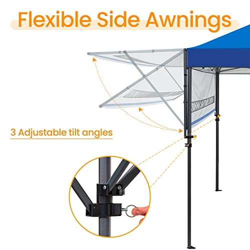 Yaheetech 10 x 17ft Pop Up Canopy with Awnings, Outdoor Canopy Tent, Heavy Duty Instant Beach Sun Shelter with Adjustable Dual Half Awnings & Wheeled Carry Bag, 4 Sandbags, One-Handed Set Up, Blue