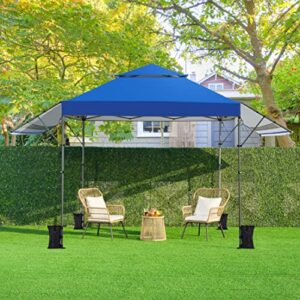Yaheetech 10 x 17ft Pop Up Canopy with Awnings, Outdoor Canopy Tent, Heavy Duty Instant Beach Sun Shelter with Adjustable Dual Half Awnings & Wheeled Carry Bag, 4 Sandbags, One-Handed Set Up, Blue