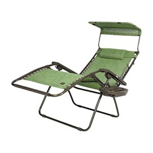 Bliss Hammocks GFC-467XWGB Wide XXL Zero Gravity w/Canopy, Pillow, & Drink Tray Folding Outdoor Lawn, Deck, Patio Adjustable Lounge Chair, 360 lbs, Weather Resistant, Green Banana Leaf, 33-Inch