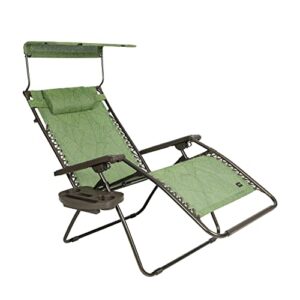 Bliss Hammocks GFC-467XWGB Wide XXL Zero Gravity w/Canopy, Pillow, & Drink Tray Folding Outdoor Lawn, Deck, Patio Adjustable Lounge Chair, 360 lbs, Weather Resistant, Green Banana Leaf, 33-Inch