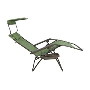 Bliss Hammocks GFC-467XWGB Wide XXL Zero Gravity w/Canopy, Pillow, & Drink Tray Folding Outdoor Lawn, Deck, Patio Adjustable Lounge Chair, 360 lbs, Weather Resistant, Green Banana Leaf, 33-Inch