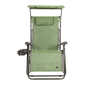 Bliss Hammocks GFC-467XWGB Wide XXL Zero Gravity w/Canopy, Pillow, & Drink Tray Folding Outdoor Lawn, Deck, Patio Adjustable Lounge Chair, 360 lbs, Weather Resistant, Green Banana Leaf, 33-Inch
